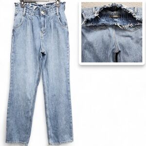 Hudson Jeans High Rise Straight Womens 27 Blue Frayed Waistband Boho Festival